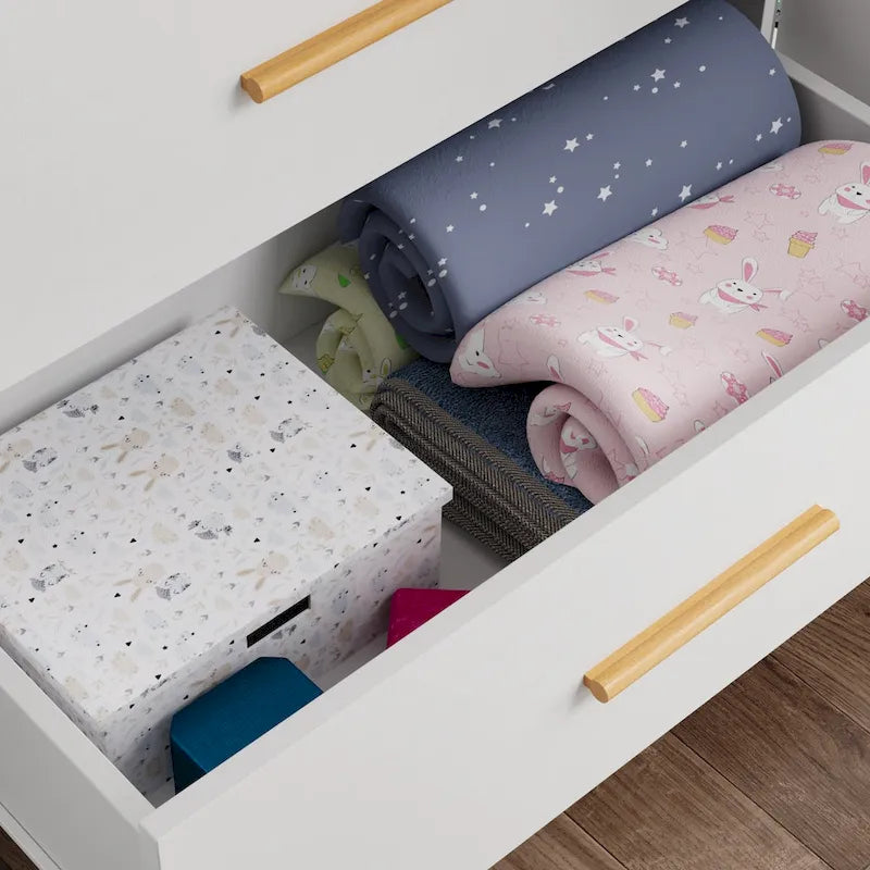 Armoire de rangement autoportante en MDF blanc avec tiroirs et deux compartiments – Simple