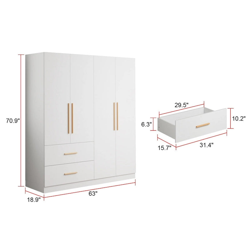 Armoire de rangement autoportante en MDF blanc avec tiroirs et deux compartiments – Simple