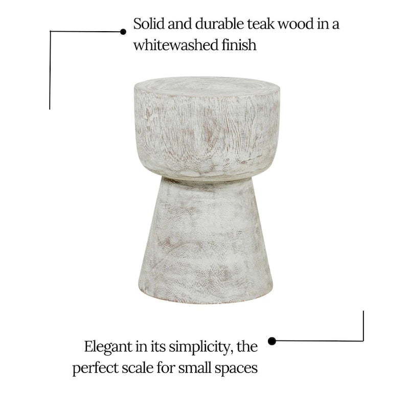 Table d'appoint ronde sur pied en bois de teck blanchi – Simple
