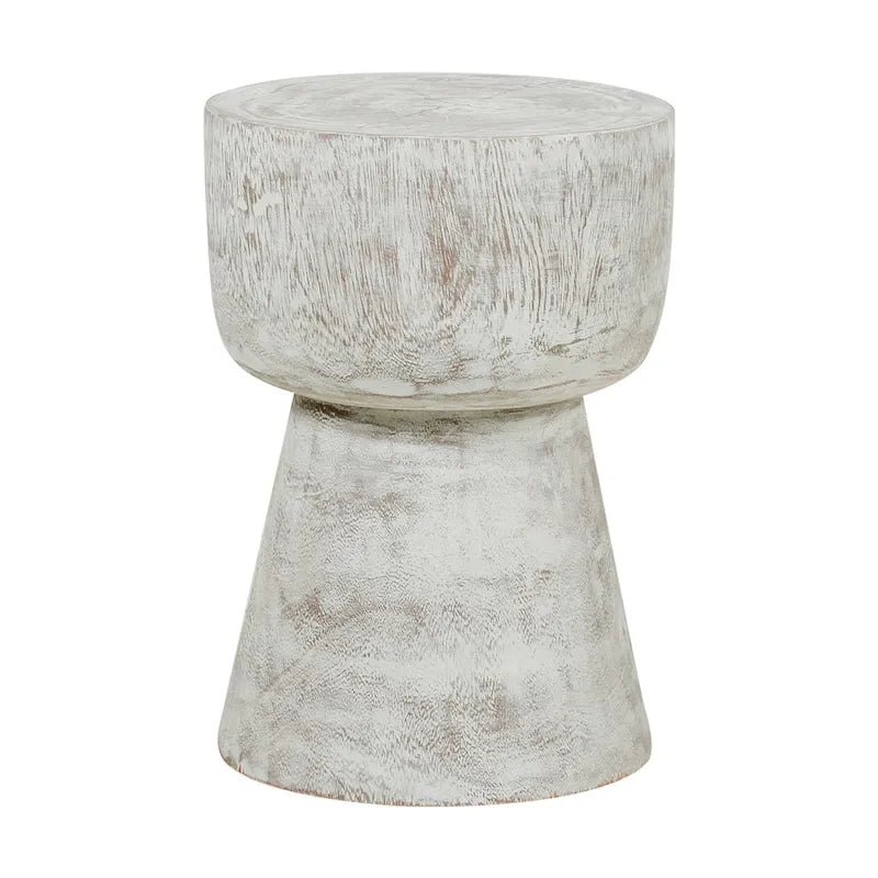 Table d'appoint ronde sur pied en bois de teck blanchi – Simple