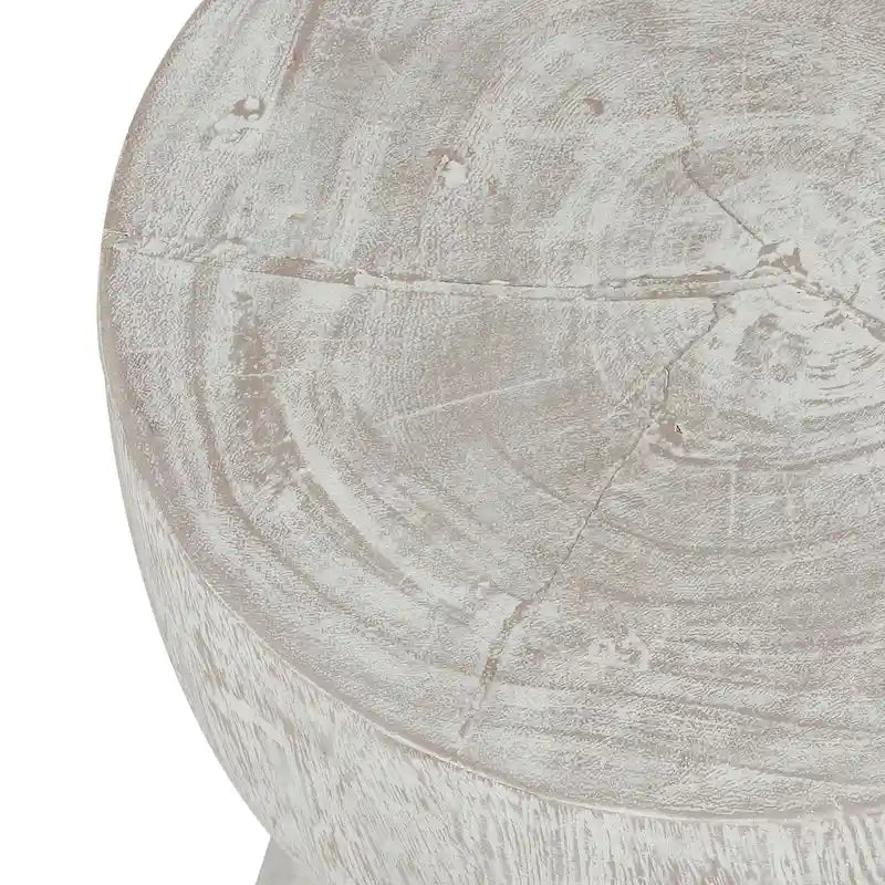 Table d'appoint ronde sur pied en bois de teck blanchi – Simple