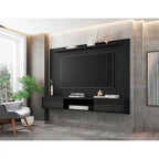 Meuble TV mural flottant de style rustique marron/blanc/noir, moderne du milieu du siècle, avec rangement dissimulé – Simple