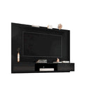 Meuble TV mural flottant de style rustique marron/blanc/noir, moderne du milieu du siècle, avec rangement dissimulé – Simple