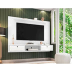 Meuble TV mural flottant de style rustique marron/blanc/noir, moderne du milieu du siècle, avec rangement dissimulé – Simple