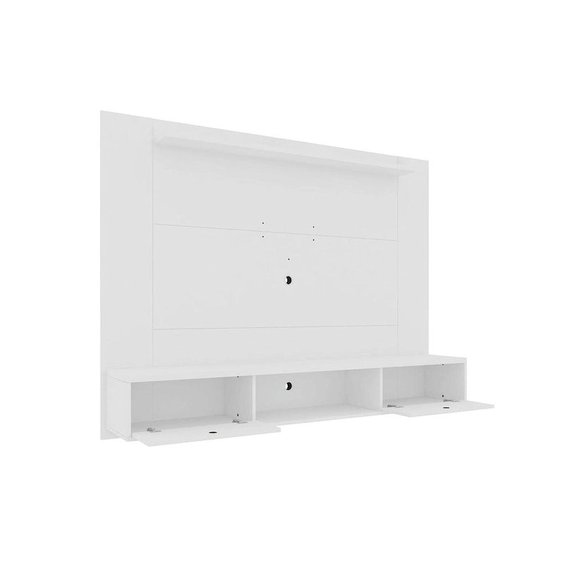 Meuble TV mural flottant de style rustique marron/blanc/noir, moderne du milieu du siècle, avec rangement dissimulé – Simple