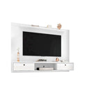 Meuble TV mural flottant de style rustique marron/blanc/noir, moderne du milieu du siècle, avec rangement dissimulé – Simple