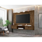 Meuble TV mural flottant de style rustique marron/blanc/noir, moderne du milieu du siècle, avec rangement dissimulé – Simple