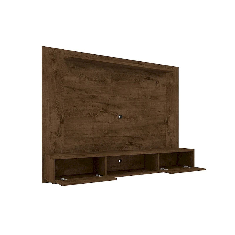 Meuble TV mural flottant de style rustique marron/blanc/noir, moderne du milieu du siècle, avec rangement dissimulé – Simple