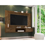 Meuble TV mural flottant de style rustique marron/blanc/noir, moderne du milieu du siècle, avec rangement dissimulé – Simple