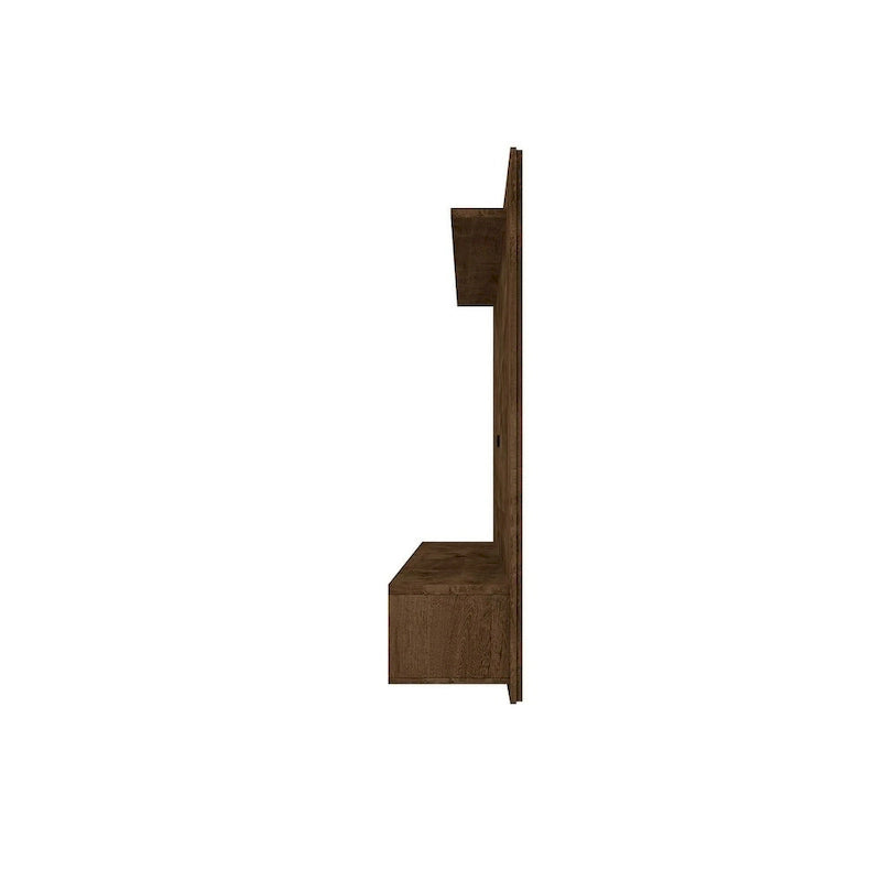 Meuble TV mural flottant de style rustique marron/blanc/noir, moderne du milieu du siècle, avec rangement dissimulé – Simple