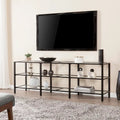 Meuble TV multimédia en métal thermolaqué noir/blanc et verre trempé, 70" – Simple