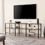 Meuble TV multimédia en métal thermolaqué noir/blanc et verre trempé, 70" – Simple