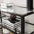 Meuble TV multimédia en métal thermolaqué noir/blanc et verre trempé, 70" – Simple
