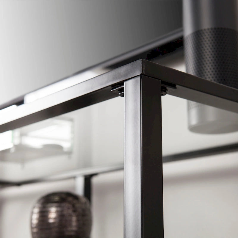 Meuble TV multimédia en métal thermolaqué noir/blanc et verre trempé, 70" – Simple