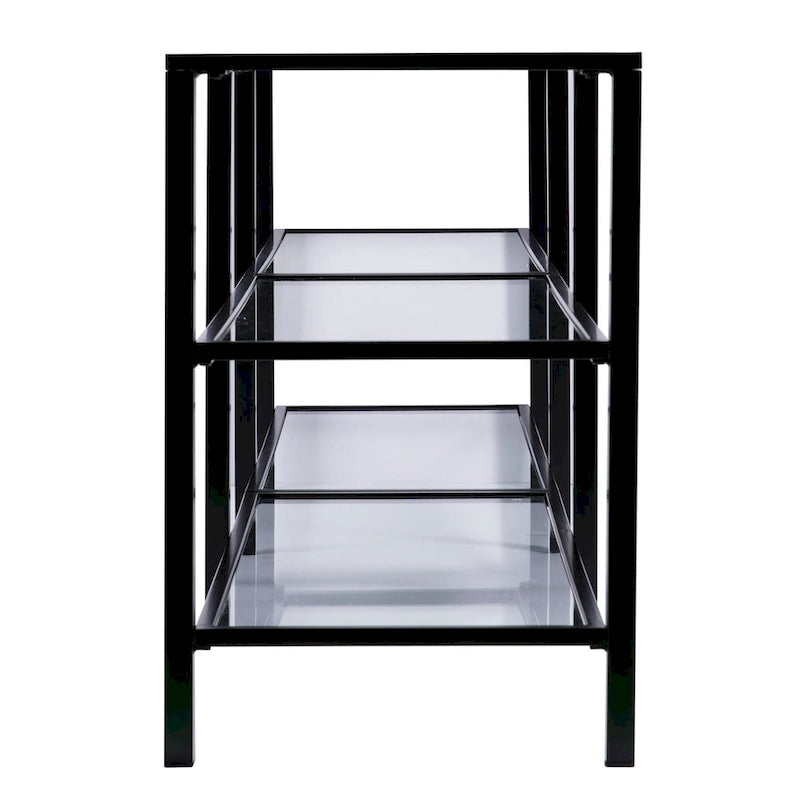 Meuble TV multimédia en métal thermolaqué noir/blanc et verre trempé, 70" – Simple