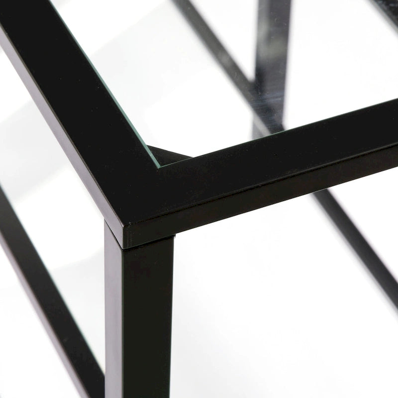 Meuble TV multimédia en métal thermolaqué noir/blanc et verre trempé, 70" – Simple