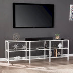 Meuble TV multimédia en métal thermolaqué noir/blanc et verre trempé, 70" – Simple