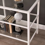 Meuble TV multimédia en métal thermolaqué noir/blanc et verre trempé, 70" – Simple