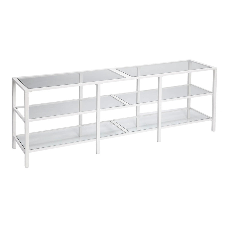 Meuble TV multimédia en métal thermolaqué noir/blanc et verre trempé, 70" – Simple