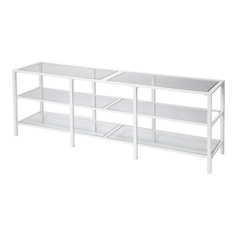 Meuble TV multimédia en métal thermolaqué noir/blanc et verre trempé, 70" – Simple