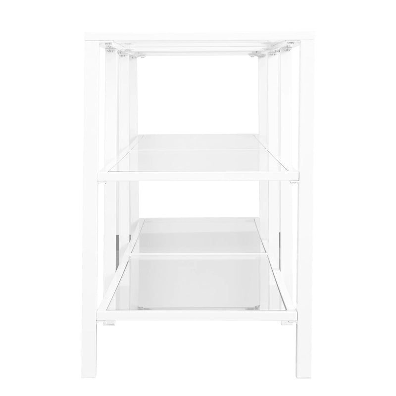 Meuble TV multimédia en métal thermolaqué noir/blanc et verre trempé, 70" – Simple