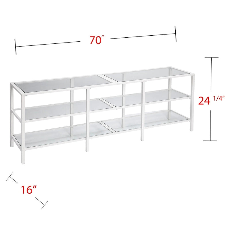 Meuble TV multimédia en métal thermolaqué noir/blanc et verre trempé, 70" – Simple