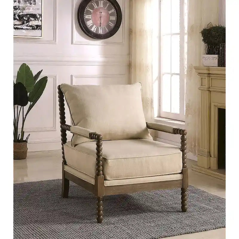 Fauteuil d'appoint broche tissu ambre / avoine avec pieds noyer – Simple