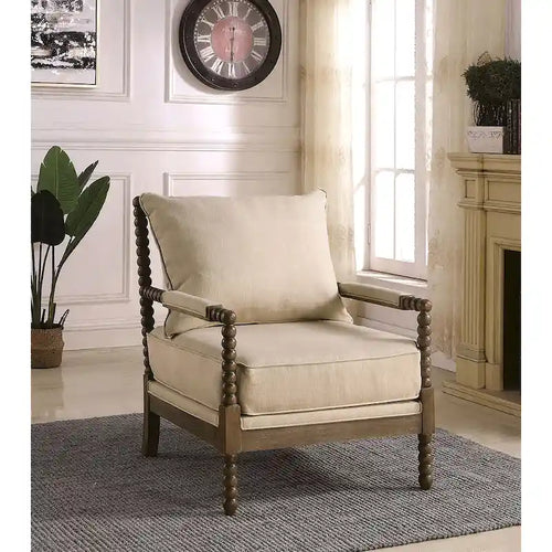 Fauteuil d'appoint broche tissu ambre / avoine avec pieds noyer – Simple