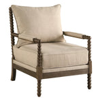Fauteuil d'appoint broche tissu ambre / avoine avec pieds noyer – Simple