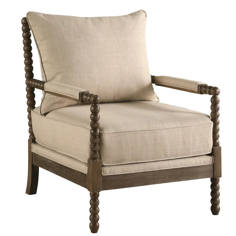 Fauteuil d'appoint broche tissu ambre / avoine avec pieds noyer – Simple