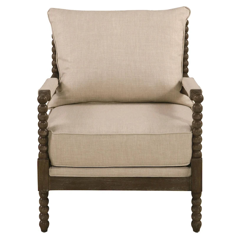 Fauteuil d'appoint broche tissu ambre / avoine avec pieds noyer – Simple