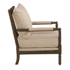 Fauteuil d'appoint broche tissu ambre / avoine avec pieds noyer – Simple