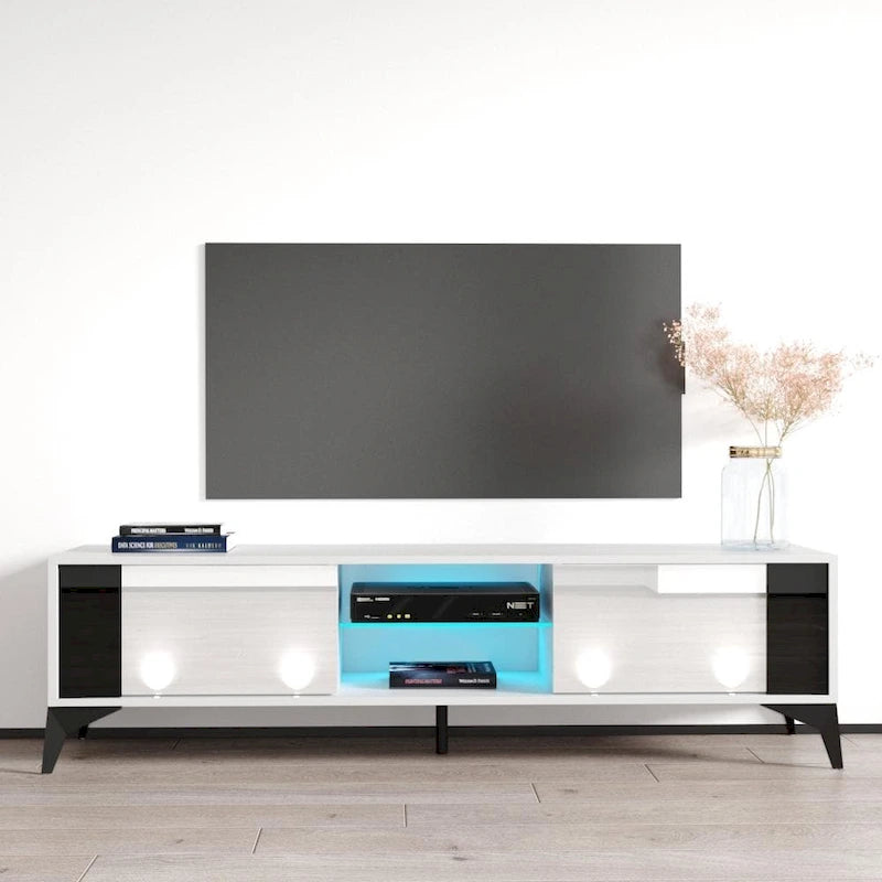 Meuble TV Brillant Blanc / Gris / Noir 63" avec Corps Mat – Simple