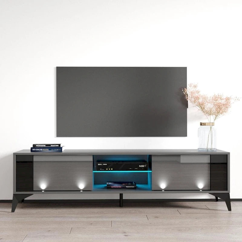 Meuble TV Brillant Blanc / Gris / Noir 63" avec Corps Mat – Simple