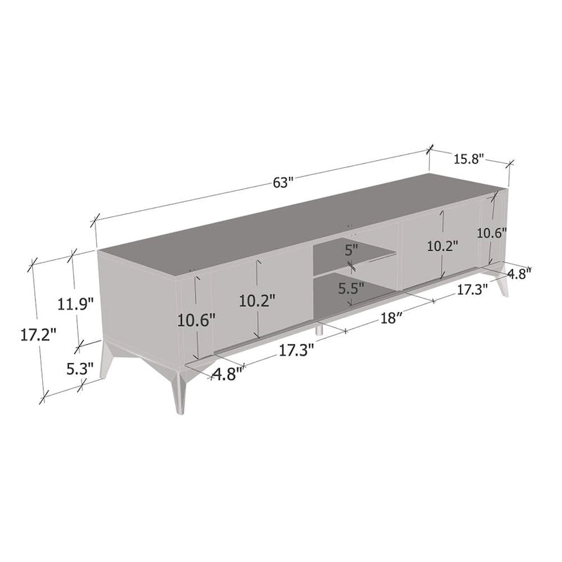Meuble TV Brillant Blanc / Gris / Noir 63" avec Corps Mat – Simple