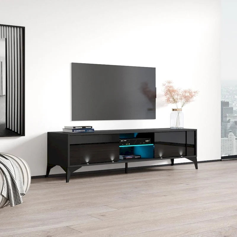 Meuble TV Brillant Blanc / Gris / Noir 63" avec Corps Mat – Simple