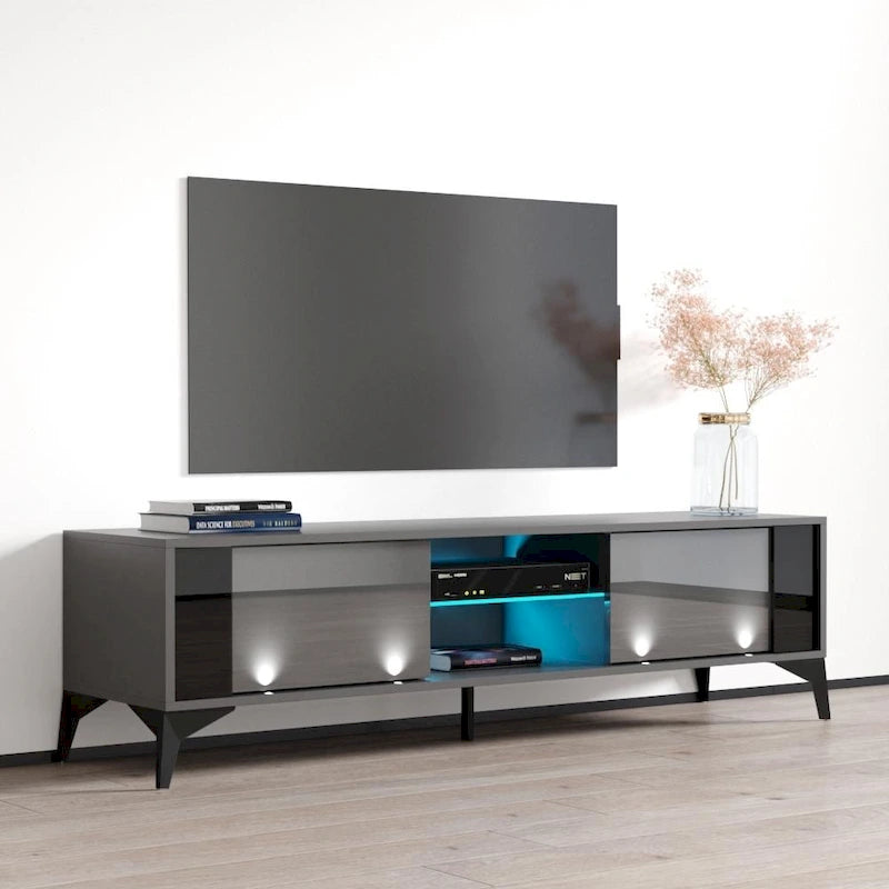 Meuble TV Brillant Blanc / Gris / Noir 63" avec Corps Mat – Simple