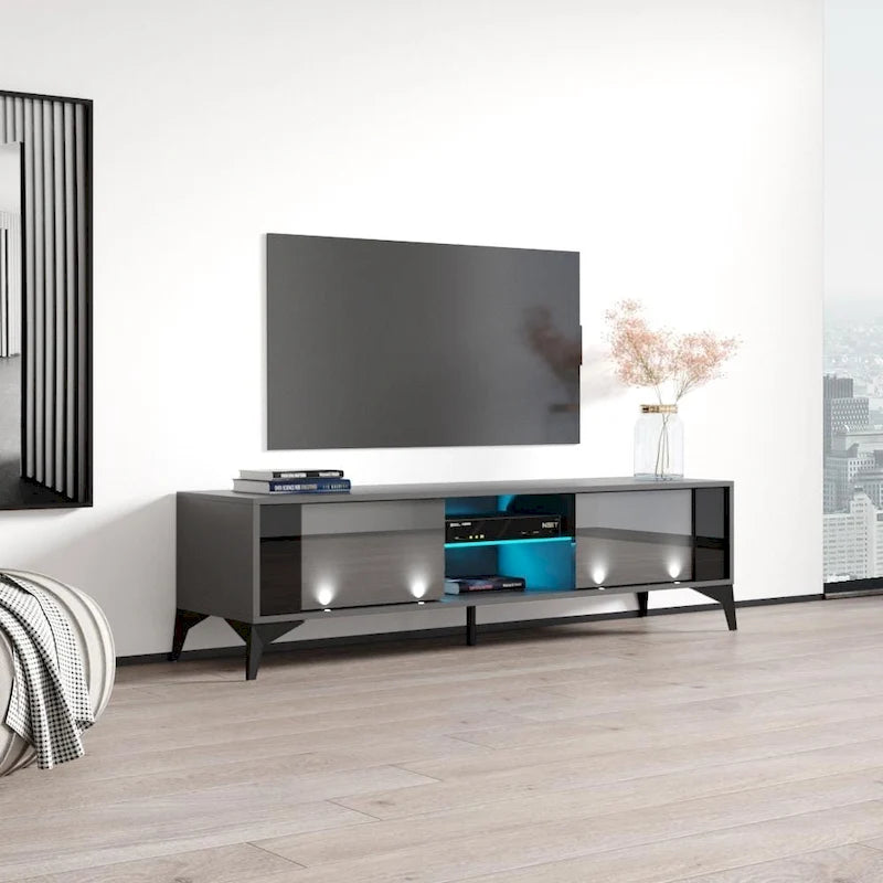 Meuble TV Brillant Blanc / Gris / Noir 63" avec Corps Mat – Simple