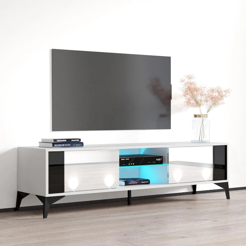 Meuble TV Brillant Blanc / Gris / Noir 63" avec Corps Mat – Simple