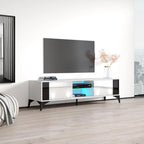 Meuble TV Brillant Blanc / Gris / Noir 63" avec Corps Mat – Simple