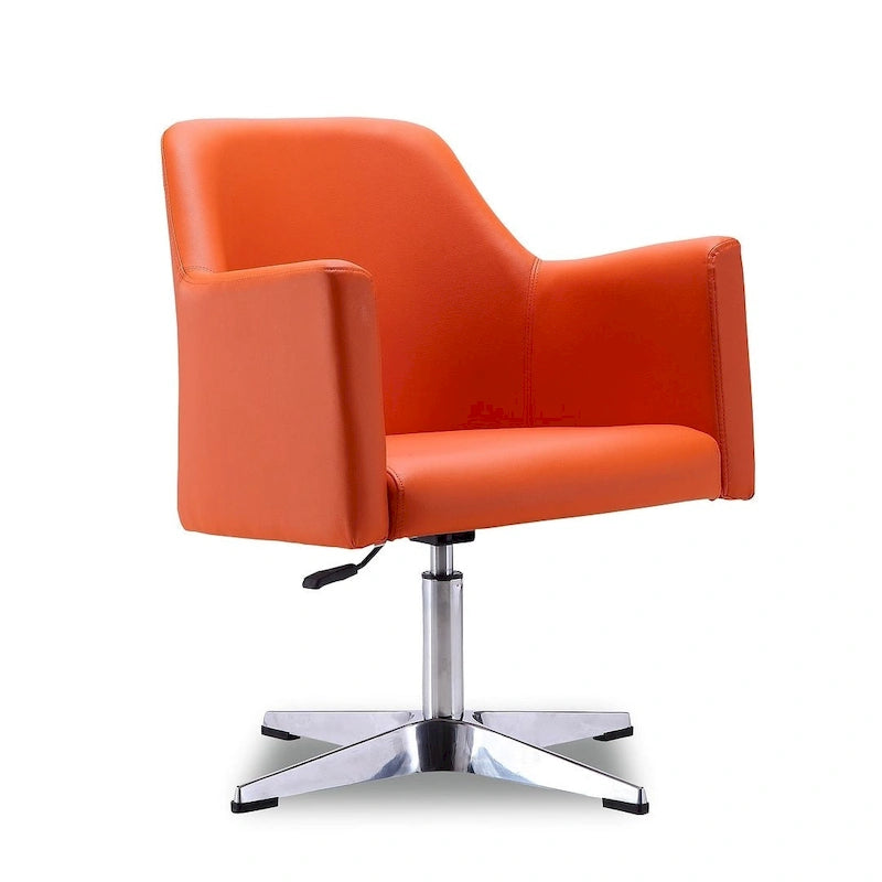 Fauteuil d'appoint pivotant réglable en hauteur en similicuir orange/blanc avec base chromée – Unité