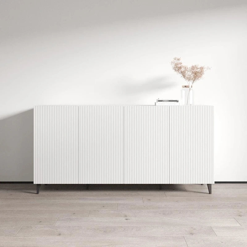 Buffet 4 portes – Noir / Blanc / Chêne mat – Simple