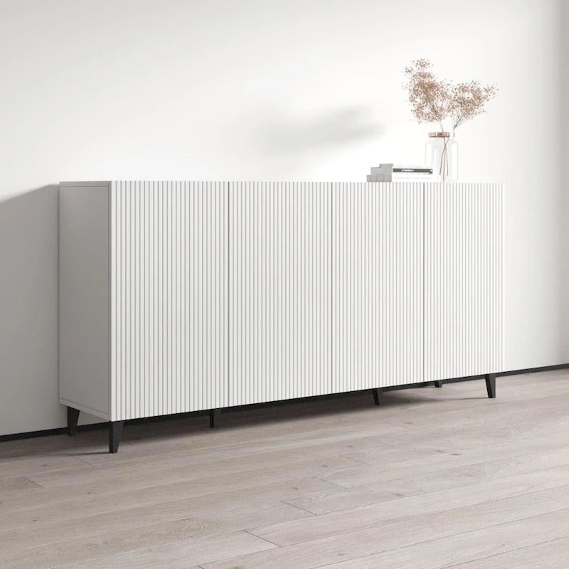 Buffet 4 portes – Noir / Blanc / Chêne mat – Simple