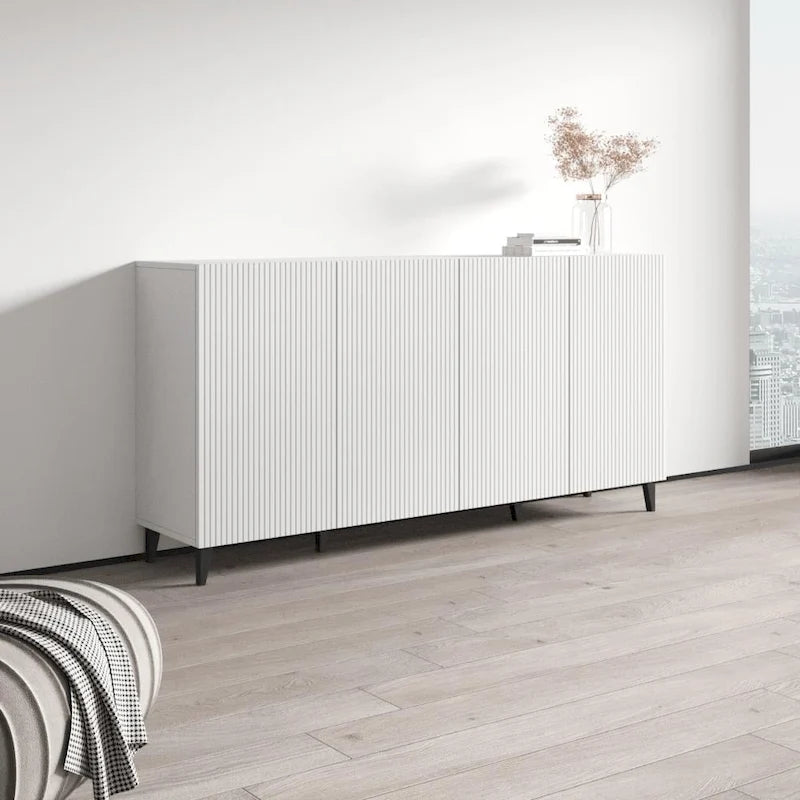 Buffet 4 portes – Noir / Blanc / Chêne mat – Simple