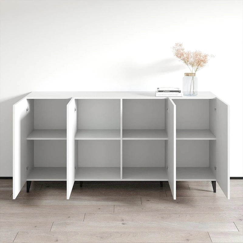 Buffet 4 portes – Noir / Blanc / Chêne mat – Simple