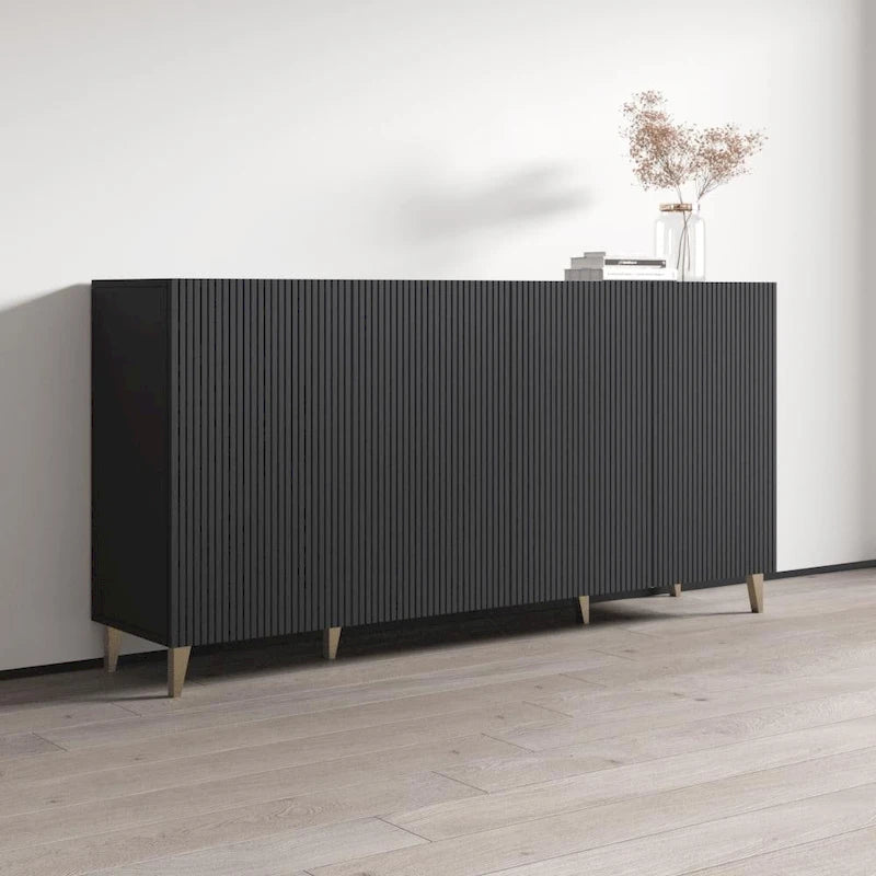 Buffet 4 portes – Noir / Blanc / Chêne mat – Simple