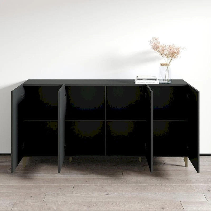 Buffet 4 portes – Noir / Blanc / Chêne mat – Simple