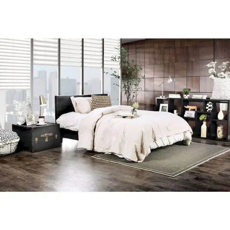 Lit plateforme rembourré en similicuir noir – Lit simple / Lit double / Grand lit / Très grand lit / Très grand lit californien