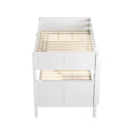 Lit superposé double (sommier et lit supérieur) en bois massif gris/blanc avec tiroir gigogne simple et tête de lit à panneaux – 3 couchages