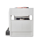 Lit superposé double (sommier et lit supérieur) en bois massif gris/blanc avec tiroir gigogne simple et tête de lit à panneaux – 3 couchages